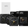 Braun Mixed Analogue Alarm Clock New Home House Warming Gift Bundle for Men & Women with Snooze and Light, Quiet Quartz Movement, Crescendo Beep Alarm in Black, model BC12B, BC02XB, BC03B (3 Pack)