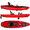 BIG MAMA KAYAK A PEDALI TRIKEN 330 - CANOA MONOPOSTO FISHING CON 4 PORTACANNE, 2 GAVONI, TIMONE, SISTEMA DI PEDALI, SEDILE RIALZATO, 11 BARRE DI SCORRIMENTO ver. scafo rosso