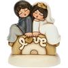 THUN, Bomboniera Matrimonio Top Cake Love con Sposini in Ceramica Decorata a Mano, Linea Bomboniere, 12x12x13.5 cm h