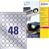 Avery Italia L6129-20 Etichette adesive in poliestere argento resistenti, 20 fogli A4, rotonde diam 30mm, 48 etichetta per foglio, adesivo permanente, stampanti laser