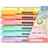 Kores - High Liner Plus: Evidenziatori a Penna Colori Pastello, Punta a Scalpello con Inchiostro a Base d'Acqua, Ideali per la Scuola e per l'Ufficio, Set da 6 Colori Assortiti