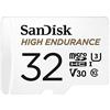 SanDisk HIGH ENDURANCE Video Monitoring for Dashcams & Home Monitoring 32 GB microSDHC Memory Card + SD Adaptor, Up to 100 MB/s read and 40 MB/s Write, Class 10, U3, V30, White