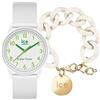 ICE-WATCH Orologio Analogueico Quarzo Donna con Cinturino in Silicone 018739 + Chain bracelet - Almond skin - Bracciale in maglia bianca XL da donna con medaglia d'oro (020353)