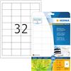 HERMA 10702 - Etichette riciclate, 20 fogli, 48,3 x 33,8 mm, 32 fogli A4, 640 pezzi, autoadesive, stampabili, opache, in carta riciclata, colore: bianco naturale