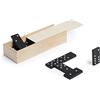 Makito Domino classico da 28 pezzi realizzato in legno. Domino piccolo/Viaggio. Pezzi di colore nero con dettaglio bianco. Presentato in astuccio singolo in legno con coperchio.