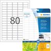 HERMA 10701 - Etichette riciclate, 20 fogli, 35,6 x 16,9 mm, 80 fogli A4, 1600 pezzi, autoadesive, stampabili, opache, in carta riciclata, colore: bianco naturale
