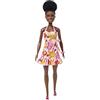 Barbie Loves the Ocean - Bambola dal look estivo con ricci capelli neri e accessori da mare, corpo della bambola realizzato con plastica riciclata, giocattolo per bambini, 3+ anni, HLP93