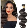 SEGO Extension Capelli Veri Tessitura Ricci Mossi Matassa 100g Virgin Human Hair Naturali Brasiliani 1 Bundle # Nero Naturale 60 cm body wave