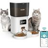 PWEZON Distributore Automatico per Cani e Gatti con 2 Ciotole, PWEZON 6L WiFi Alimentatore Automatico per Animali Domestici con Controllo delle Porzioni, Timer e di Registrazione del Suono