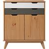 Inter-Furn Cassettiera in legno di pino massiccio, colore: grigio/bianco, 80 x 90 x 40 cm