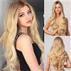 EMMOR HAIRCUBE Parrucche bionde lunghe per donna - Parrucche sintetiche naturali per capelli mossi con botto (coperchio per parrucca 0)