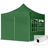 TOOLPORT Gazebo Pieghevole Giardino 3x3m - 4 Laterali (con finestre) Telo 700N Poliestere Idrorepellente Padiglione Mercati Sagre Verde