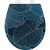 Wenko Sedile Wc Big Leaves Robusto in Duroplast Antibatterico con Meccanismo di Abbassamento Automatico e Fissaggio Igienico Fix-Clip in Acciaio Inox, Superficie in Rilievo, 38 X 44,5 Cm