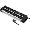 Electraline 61916 Multipresa Alu-Line 12 Posti Polivalenti (Schuko +10/16A) con 2 Interruttori indipendenti, Cavo 2M H05VV-F 3G1.5mm, con Corpo in Alluminio, con protezione per sovraccarico