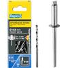 Rapid Scatola da 50 Rivetti in Acciaio Inossidabile da Ø4.8 x 14 mm, Adatti a Fissare Parafanghi, Coperture in Metallo e Plastica, Segnaletica e Lamiere, Include una Punta per il Trapano (5001461)