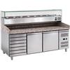 Banco Pizza refrigerato 2 sportelli + cassettiera. Piano in Granito e vetrina portacondimenti. 202,5x80x143H. - Vetrina GN 1/3