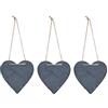 levandeo Set di 3 lavagne in ardesia a forma di cuore, 12 x 11 cm, in ardesia, per memo, decorazione da parete