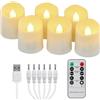 FREEPOWER 6 Candele LED Ricaricabili con Timer Telecomando Fiamma Tremolante, Luce Bianca Calda, Lumini LED Elettriche, Dimmerabili, con Cavo USB, Decorazione per Natale Halloween, 4 x 4.5cm