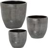 DRW Set di 3 vasi in ceramica in argento 21 x 19 cm, 24 x 24 cm e 30 x 28 cm