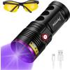 Alonefire H42UV 36W Torcia UV LED Professionale 365nm Ricaricabile USB Potente Lampada Ultravioletti per Resina, Pesca, Fluoresceina, Rilevatore di Urina con Indicatore di Carica, 4 x Batteria Inclusa