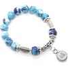 Generic Bracciale da donna vintage tibetano in perle di giada bianca tinte blu e viola con pendente a motivi cinesi