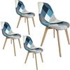 San Marco Set Sedie imbottite patchwork da pranzo o da ufficio in kit da 2, 4 o 6 sedie con gambe in legno (Blue, 4)