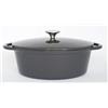 Baumalu, Casseruola ovale in ghisa, 27 cm, modello Cocoon, grigio lucido maiolico, utensile da cucina durevole, compatibile a induzione, coperchio incluso, ideale per cuocere a fuoco lento e arrosto