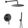 VALAZ Doccia Incasso Nero Opaco | Miscelatore Doccia Incasso Spruzzatore Effetto Pioggia | Installazione a Parete Facile | Inossidabile, Rotondo, Spruzzatore 25 cm, Serie Jucar