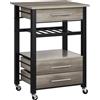 HOMCOM Carrello da Cucina Salvaspazio Portavivande con 3 Cassetti Mensola e 4 Ruote, Mobiletto Multiuso, 60x50x84.5cm, Quercia|Aosom
