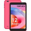 TopLuck Tablet 8 Pollici Android 12 Tablet PC, 2 GB RAM + 32 GB ROM, 128GB Espandibile, Processore Quad-Core, 1280 x 800 HD IPS, Doppia Fotocamera, Bluetooth, Wi-Fi, GPS, Type-C - Rosa