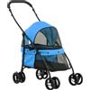 PawHut Passeggino per Cani Pieghevole con Tettuccio Regolabile, Borsa e Ruote Girevoli, 82x47x97cm, Blu|Aosom