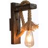 Dopastore Applique Da Parete In Corda di Canapa e Legno Attacco E27 Stile Vintage Lampada da Parete Country Nera per Ristorante Bar Caffetteria Corridoio Soggiorno