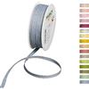 Halbach Seidenbänder Nastro decorativo con bordi in lino, larghezza 7 mm, lunghezza 30 m, nastro regalo per decorare fai da te, nastro decorativo fai da te, colore: blu scuro/lino