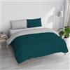 Italian Bed Linen Set Copripiumino 100% Cotone Natural Color, Made in Italy - Parure Copri Piumino - Sacco Piumone 250x200 cm con Doppia Patella e Federe Cuscino, Matrimoniale, Verde Petrolio/Grigio Chiaro