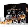 LIGHTEN LIFE Set di 5 decanter per whisky, senza piombo con 4 bicchieri in confezione regalo, set di decanter in cristallo borbonico con bicchieri, set decanter da whisky per uomini, papà, marito
