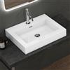 doporro Lavabo da Appoggio Rettangolare, Lavabo Bagno Sospeso con Foro Rubinetto e Troppopieno in Marmo Resina Bianco Lucido, Lavandino Bagno 60x48x10cm Colossum18