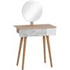 HOMCOM Tavolo da Trucco con specchio, ampio cassetto, gambe in legno, rovere e bianco, 70 x 39 x 120cm|Aosom