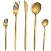 Pleafind Set di posate oro per 6 persone, 30 pezzi, in acciaio inox, posate dorate con coltello, forchetta, cucchiaio, lavabili in lavastoviglie, colore oro opaco