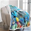 Lunoroey Coperta con delfino, per bambini, ragazzi e ragazze, con stampa di animali marini, oceano, pesce, delfino, soffice, morbida, accogliente, in peluche, coperta in sherpa, per divano, letto,