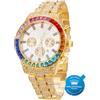 HALUKAKAH Orologio d'oro con Diamanti Multicolore,Uomo Placcato Oro 18 Carati Plated 40MM Larghezza Bianco Quadrante Quartz 21cm,Confezione Regalo Gratuita