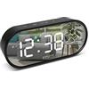 Explore Scientific RDC2002, Orologio con frontale a specchio, ora, temperatura interna, previsioni del tempo a icone, doppia sveglia, 3 livelli di luminosità, controllo soft touch, porta USB, nero