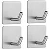 Vista Gancio adesivo 4 pezzi gancio da parete in acciaio inox senza foratura, porta asciugamani con scotch adesivo, ganci da bagno, soggiorno e cucina, per asciugamano da bagno, Patere quadrato, argento