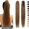 Silk-co (35-55cm) Extension Coda Capelli Veri con Pinza Ponytail Extension Remy Human Hair Coda di Cavallo Capelli Lisci Naturali 35cm - 6 Marrone Chiaro