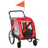 PawHut Rimorchio Cani e Carrello, Design 2 in 1 con Ingresso Traspirante a Cerniera, Ruote e Bandiera, in Acciaio e tessuto Oxford, Rosso | Aosom