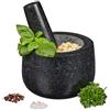 Relaxdays Mortaio & Pestello in Granito, Robusto & Resistente, Erbe Aromatiche, in Pietra Lucida, V 300ml, Ø 12, Nero