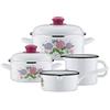 GSW 189972 - Set di 6 pentole in acciaio smaltato e plastica, con ortensie, colore: bianco