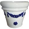 Vaso Cachepot blu lucido piede ornato bianco e blu in ceramica di