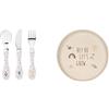 LÄSSIG Set di Posate per Bambini 3 Pezzi Cucchiaio Forchetta Coltello Manico in Plastica in Acciaio Inossidabile/Cutlery 3 Pcs Garden Explorer & Piatto per bambini senza melamina, senza BPA
