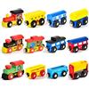 Atoylink Trenino Legno Giochi Legno Macchinine Collezione Magnetica di Veicoli Giocattoli Educativi Montessori Giocattoli Prescolare Regali per Bambini Ragazzi Ragazze 3 4 5 6 7 8 Anni 12Pack