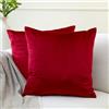 Encasa XO Encasa Homes Set 2 pezzi di coperture ammortizzanti in VELLUTO (40 x 40 cm), Rosso- semplici, resistenti, morbide e liscie, lavabili, a grandi quadrati decorativi, cuscino federa per divano, sofa
